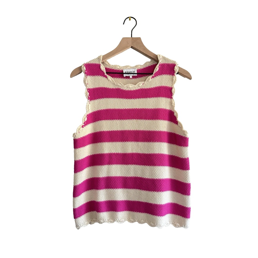 FRNCH  Uma Stripe Sleeveless Sweater ‎ Violine Pink Cream Size Small